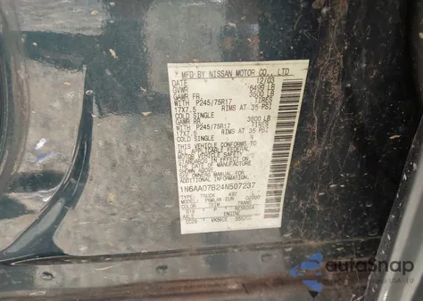 2004 Nissan Titan Xe from USA, damaged, VIN 1N6AA07B24N507237